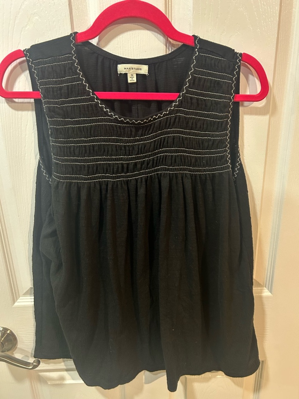 Max Studio Black Sleeveless Smocked Yoke Camisole